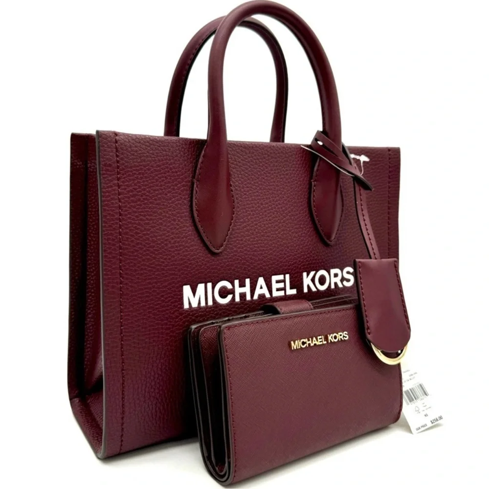 Michael Kors Mirella Small Crossbody Bag & Medium Zip Chain Wallet Ox Blood